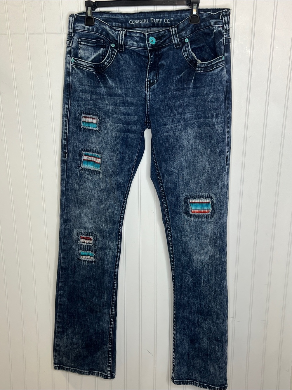 Cowgirl Tuff Serape Soul Dark Wash Straight Jeans Size 32X35
